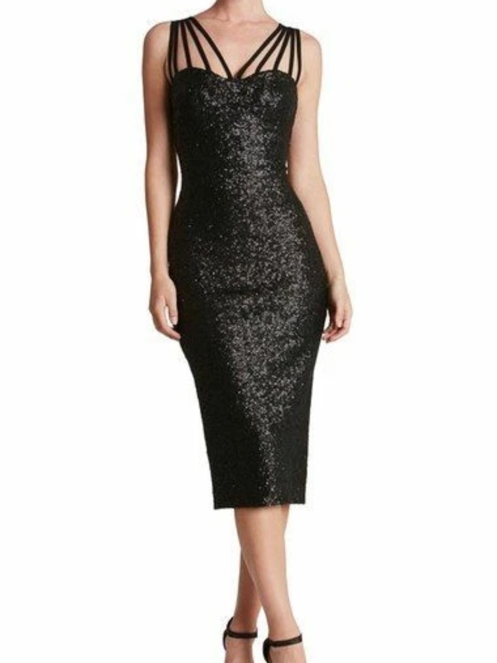 Dress the Population Alex Black Sequin Midi cocktail glam bodycon party Dress